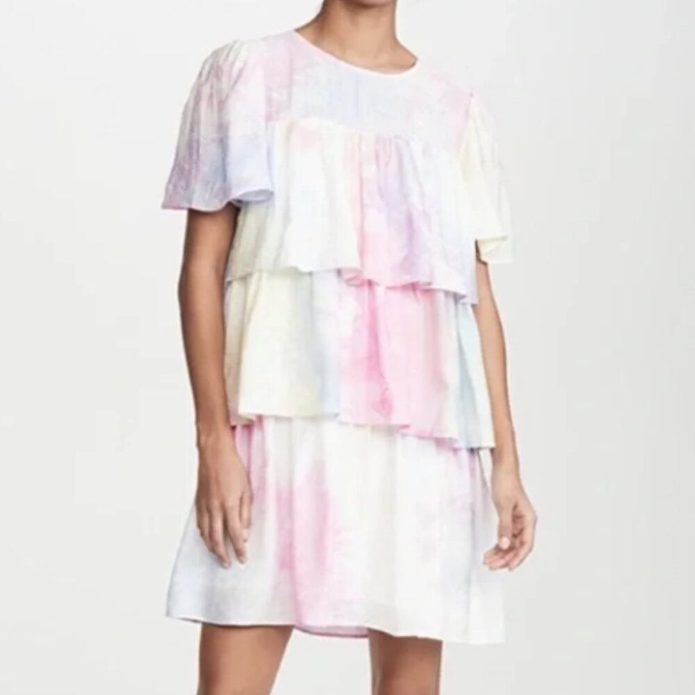 English Factory Layered Mini Dress Pink Multi Tie Dye Size Large
